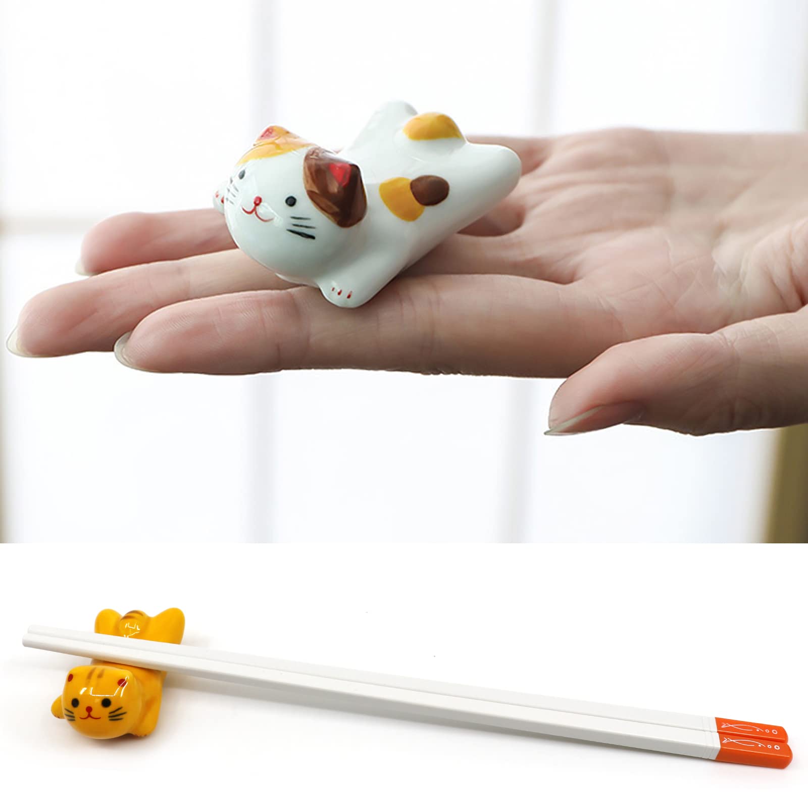 5 Pack Cat Chopsticks Rest Set, Japanese Style Porcelain Cute Lucky Cat Ceramic Chopsticks Holder Rack for Dinner Spoon Fork Knife Tableware, Chinese Paint Brush Rests, Decoration Home Kitchen Gift