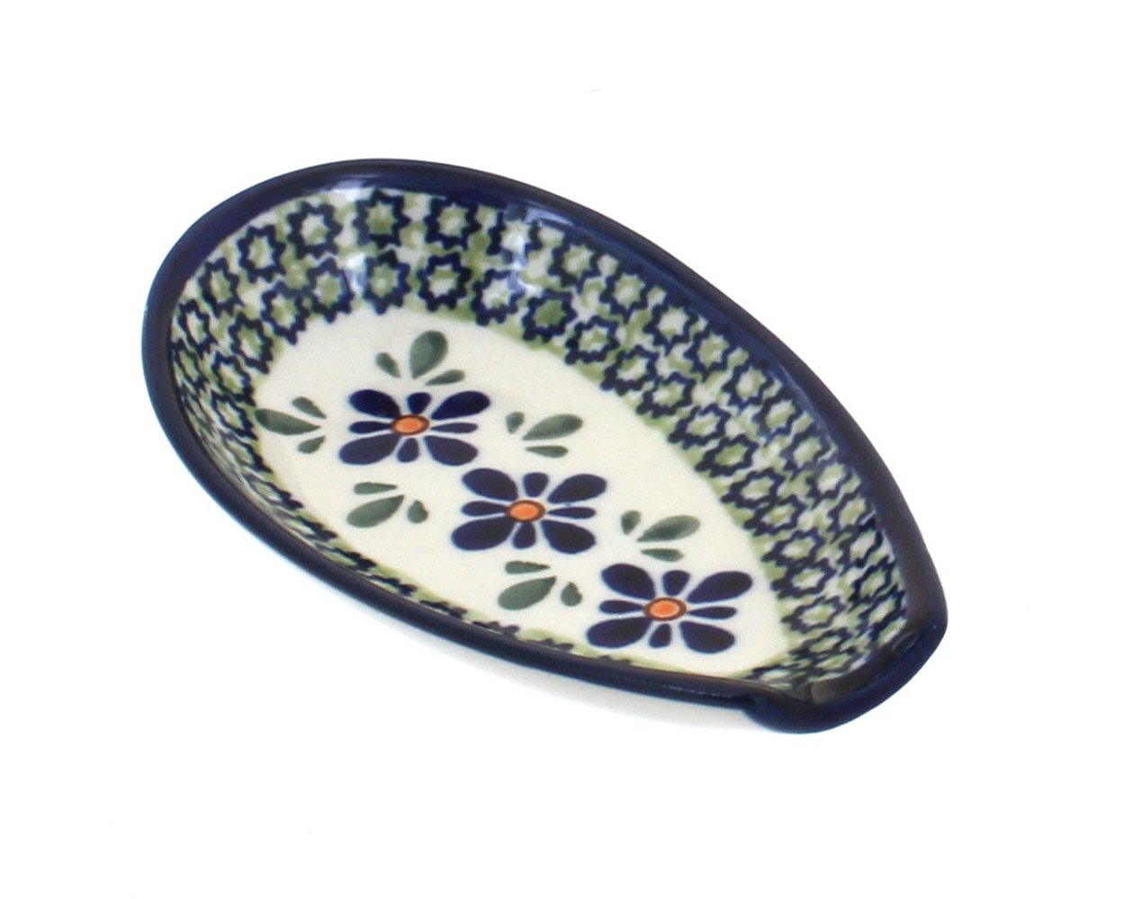 Polish Pottery 5-inch Spoon Rest (Gingham Flowers Theme) + Certificate of Authenticity