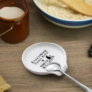 LRUIOMVE Ceramic Coffee Spoon Holder - Everything Tastes Better with Cat Hair - Coffee Spoon Rest, Coffee Station Decor, and Bar Accessories Perfect Coffee Lovers Gift for Women and Men