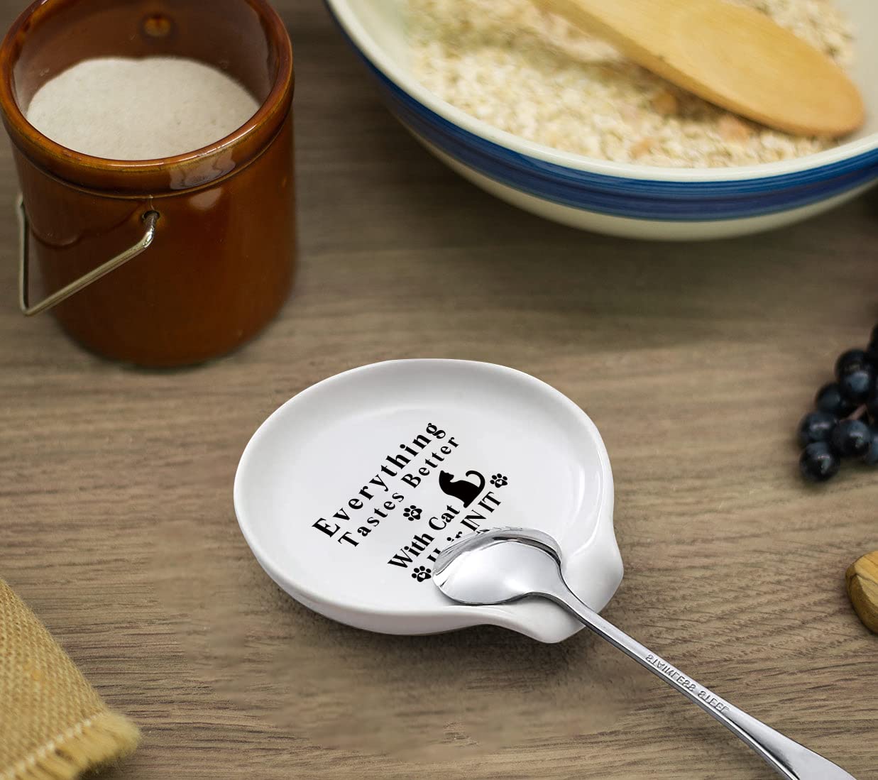 LRUIOMVE Ceramic Coffee Spoon Holder - Everything Tastes Better with Cat Hair - Coffee Spoon Rest, Coffee Station Decor, and Bar Accessories Perfect Coffee Lovers Gift for Women and Men