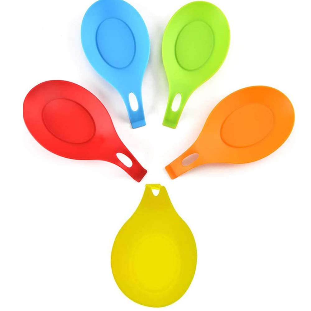 5 Pcs Spoon Rest Set Colourful Silicone Cushion for Kitchen Spoon Rest Utensil Spatula Holder