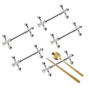 yuxitia 5 pcs zinc alloy flower chopsticks rest spoons stand forks knifes holder rack stand metal craft table decoration silver