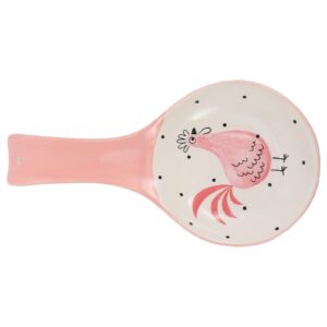 Ceramic Spoon Rest with Chicken Pattern Decorative Kitchen Spoon Holder Cooking Utensils Rest Stand Spatula Holder for Kitchen Stoves Countertops Pink