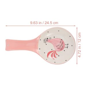 Ceramic Spoon Rest with Chicken Pattern Decorative Kitchen Spoon Holder Cooking Utensils Rest Stand Spatula Holder for Kitchen Stoves Countertops Pink