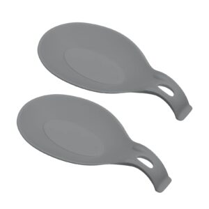 uxcell silicone spoon rest, 9.25" x 4.72" heat resistant kitchen utensil holder spatula ladle rest for counter stove top, gray 1pcs