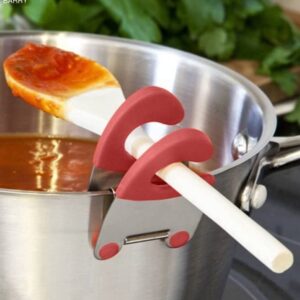 2PCS Anti-scalding Spoon Holder, Stainless Steel Pot Side Clip, Portable Kitchenware Clip, Kitchenware Holder, Plastic Rubber Stand Kitchen Accessories