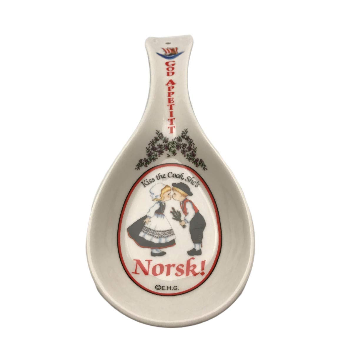 Decorative Ceramic Kitchen Spoon Rest by E.H.G | Norwegian "God Appetitt"