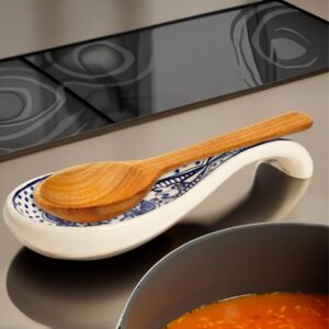 Handcrafted Tunis Blue & White Spoon Rest for Kitchen Counter - Ceramic Spoon Holder for Stove - Cute Spoon Rest & Cooking Spoon Holder - Versatile Utensil Rest to Prevent Countertop Messes