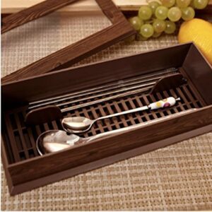 Living Chef Kitchen Chopsticks Spoon Organization Storage Box with Open Window Tree Wave Pattern Design