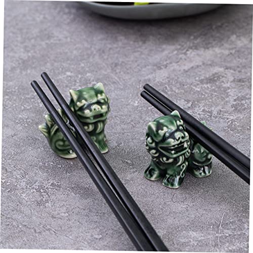 BESTonZON 10 pcs Statue Holders Brave Ceramic Table Kitchen Home Decors Green Animals Spoon Chopstick Knife Dining Troops Writing Calligraphy Luck Figurine Fork Rests Desktop Holder Lovely