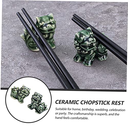BESTonZON 10 pcs Statue Holders Brave Ceramic Table Kitchen Home Decors Green Animals Spoon Chopstick Knife Dining Troops Writing Calligraphy Luck Figurine Fork Rests Desktop Holder Lovely