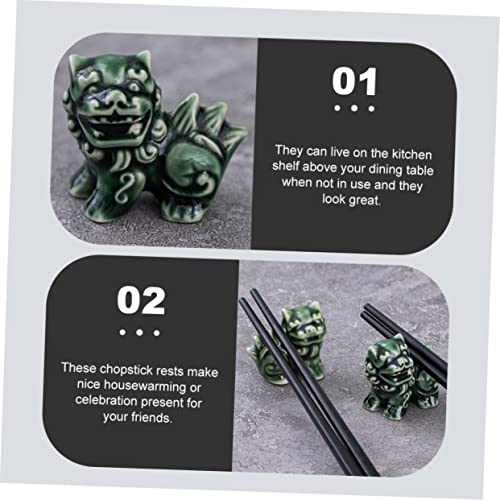 BESTonZON 10 pcs Statue Holders Brave Ceramic Table Kitchen Home Decors Green Animals Spoon Chopstick Knife Dining Troops Writing Calligraphy Luck Figurine Fork Rests Desktop Holder Lovely