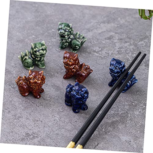 BESTonZON 10 pcs Statue Holders Brave Ceramic Table Kitchen Home Decors Green Animals Spoon Chopstick Knife Dining Troops Writing Calligraphy Luck Figurine Fork Rests Desktop Holder Lovely