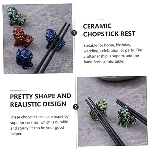 BESTonZON 10 pcs Statue Holders Brave Ceramic Table Kitchen Home Decors Green Animals Spoon Chopstick Knife Dining Troops Writing Calligraphy Luck Figurine Fork Rests Desktop Holder Lovely