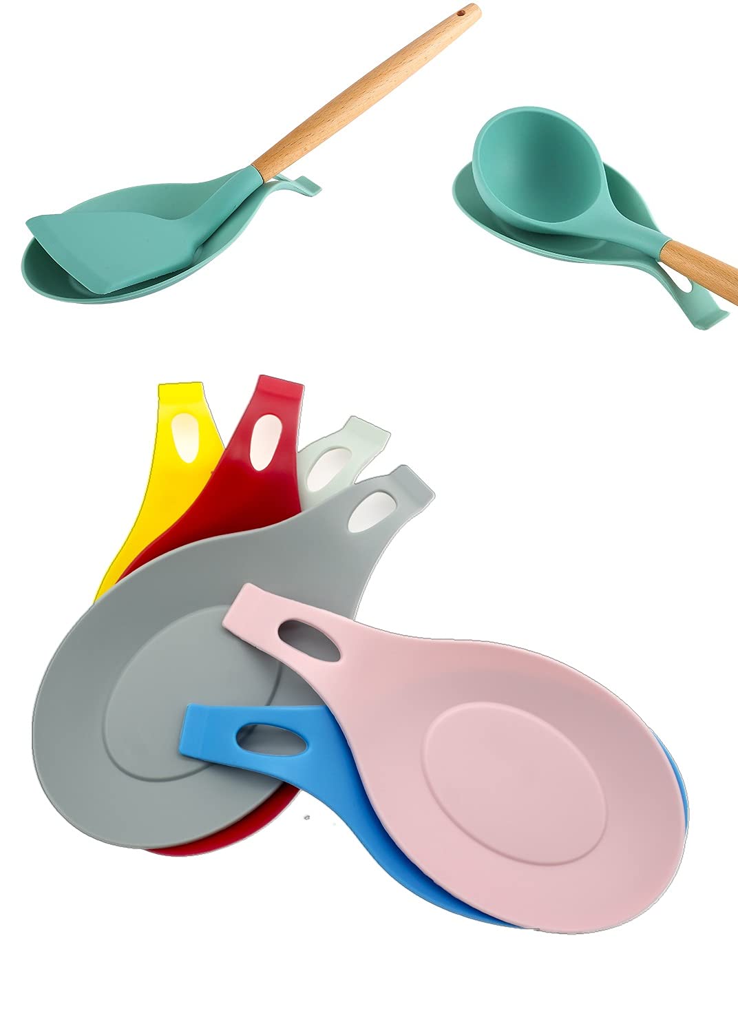 6Pcs Silicone Spoon Rest Counter Spatula Holder Spoon Rest For Kitchen Counter(Mixed Color)