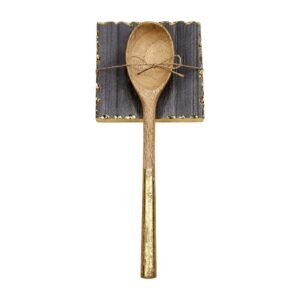 mud pie gold edge marble spoon rest with spoon, gray, spoon 10.5" | rest 4.5 x 4.5"