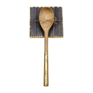 Mud Pie Gold Edge Marble Spoon Rest with Spoon, Gray, spoon 10.5" | rest 4.5 x 4.5"