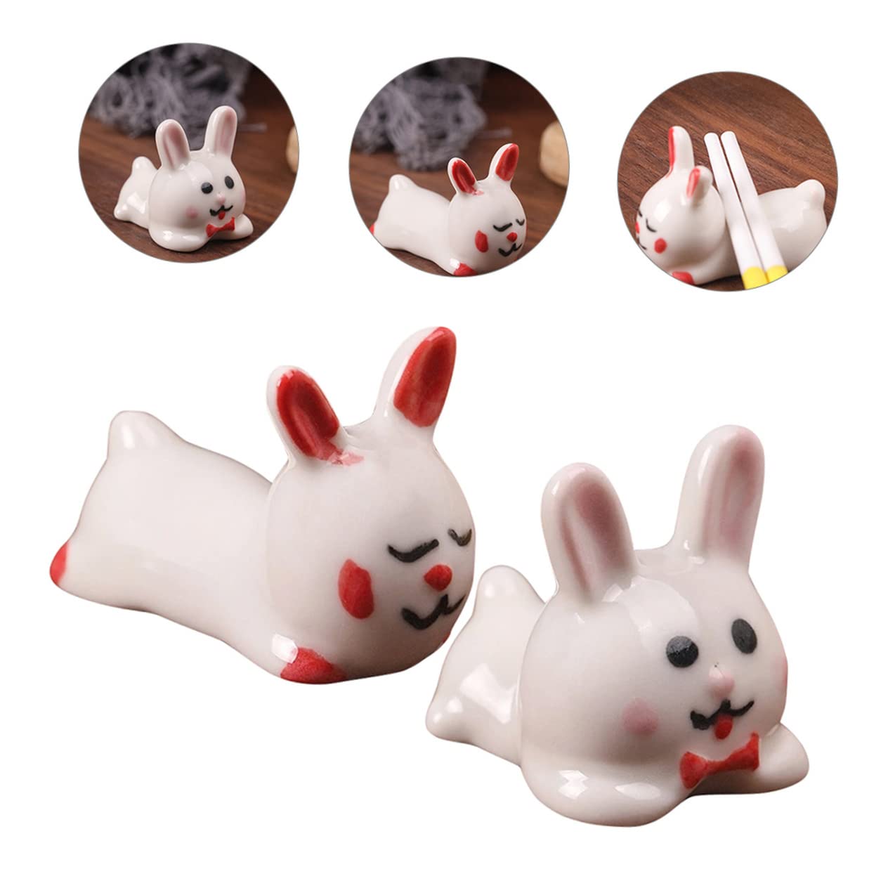 ULTECHNOVO 2pcs Ceramic Rabbit Chopstick Rest Ceramic Rest Ceramic Chopsticks Holder Rabbits Chopstick Rest Stand Chinese Spoons Chopstick Holder Ceramics White Storage Rack Household