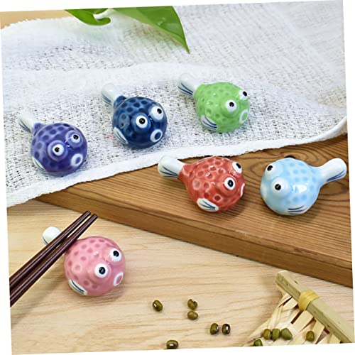 HEMOTON 6pcs Puffer Fish Chopstick Rest Ceramic Spoon Decorative Chopstick Rest Paint Brush Holder Household Decor Chopsticks Stand Pillow Decor Japanese Decor Modeling Ceramics