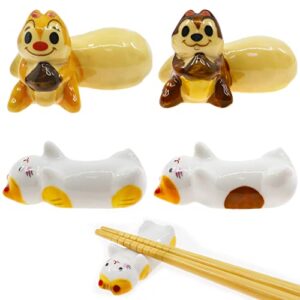 naihey cute cat ceramics chopsticks rests japanese style chopstick holder dinner spoon knife fork chopsticks stand rest rack kawaii squirrels (set of 4)