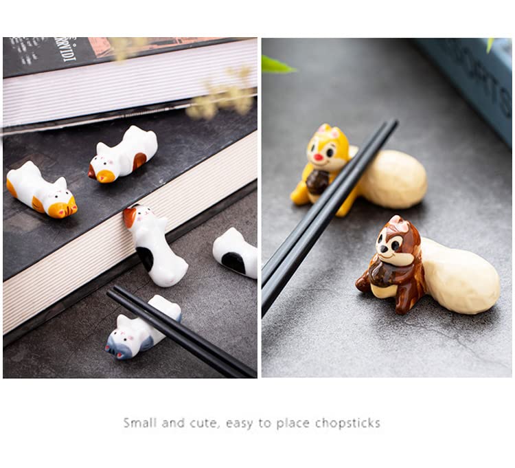 NaiHey Cute Cat Ceramics Chopsticks Rests Japanese Style chopstick holder Dinner Spoon Knife Fork Chopsticks Stand Rest Rack Kawaii Squirrels (Set of 4)
