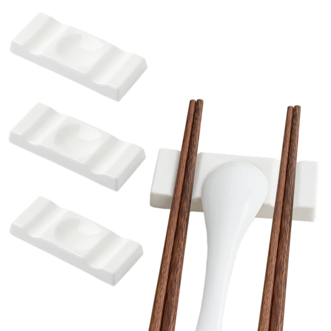 Premium Handmade Ceramic Spoon and Chopstick Rest, Fork Knife Holder Stand Dinner Tableware Table Decoration Set of 4