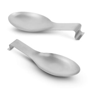 2 pack stainless steel spoon rest, findtop kitchen spoon utensils ladle holder for stove top, 3.8 x 9.4 inch
