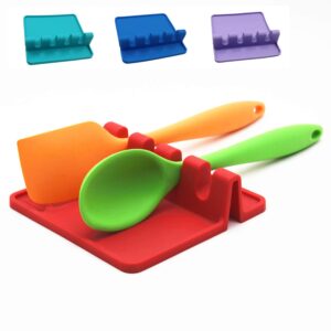 ecyesegift silicone utensil rest kitchen spoon rest holder, heat-resistant, bpa-free spoon rest & spoon holder for stove top, red