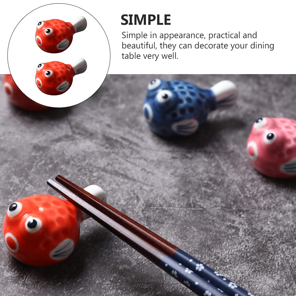 Hemoton Chopstick Holder 2Pcs Japanese Chopsticks Rest Ceramic Chopstick Holder Puffer Fish Chopsticks Rest Cute Animal Chopstick Rack for Chopsticks Spoons Forks Knives (Red) Chopstick Rest