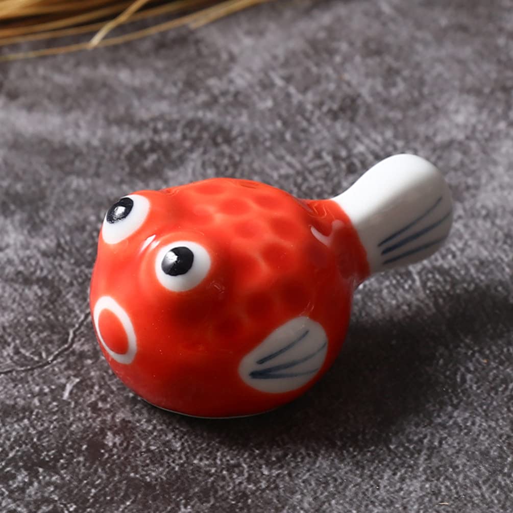 Hemoton Chopstick Holder 2Pcs Japanese Chopsticks Rest Ceramic Chopstick Holder Puffer Fish Chopsticks Rest Cute Animal Chopstick Rack for Chopsticks Spoons Forks Knives (Red) Chopstick Rest