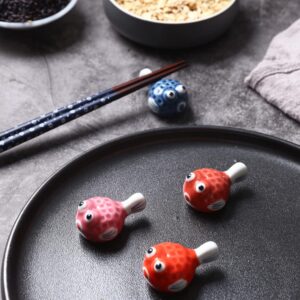 Hemoton Chopstick Holder 2Pcs Japanese Chopsticks Rest Ceramic Chopstick Holder Puffer Fish Chopsticks Rest Cute Animal Chopstick Rack for Chopsticks Spoons Forks Knives (Red) Chopstick Rest