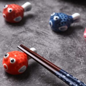 Hemoton Chopstick Holder 2Pcs Japanese Chopsticks Rest Ceramic Chopstick Holder Puffer Fish Chopsticks Rest Cute Animal Chopstick Rack for Chopsticks Spoons Forks Knives (Red) Chopstick Rest