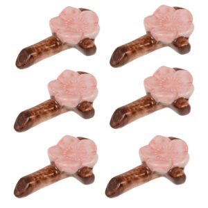 LARATH 6 Pieces Ceramic Chopsticks Rest Rack Cherry Blossom Chopsticks Holder Rest Dinner Spoon Stand for Dinner Fork Knife Tableware Writing Paint Brush, Pink