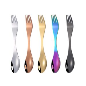 doitool 5pcs reusable sporks cutlery 2 in 1 spoon metal forks spoon fork dinnerware camping spork outdoor activities spoon tableware spoon modern spork dual purpose set travel