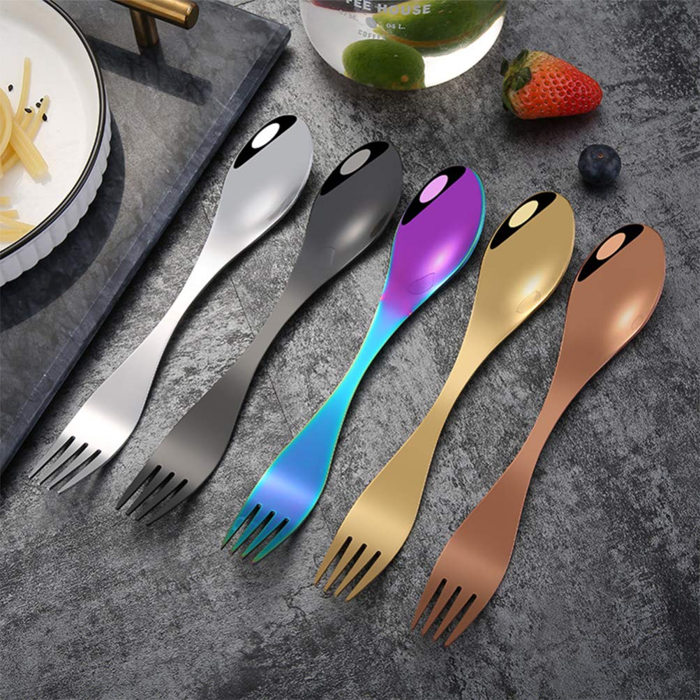 DOITOOL 5pcs Reusable Sporks Cutlery 2 in 1 Spoon Metal Forks Spoon Fork Dinnerware Camping Spork Outdoor Activities Spoon Tableware Spoon Modern Spork Dual Purpose Set Travel