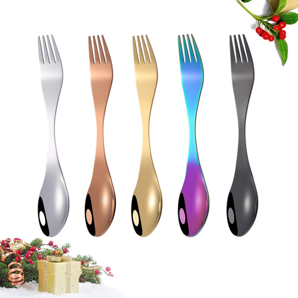 DOITOOL 5pcs Reusable Sporks Cutlery 2 in 1 Spoon Metal Forks Spoon Fork Dinnerware Camping Spork Outdoor Activities Spoon Tableware Spoon Modern Spork Dual Purpose Set Travel