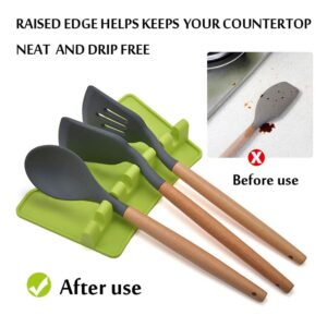 Silicone Utensil Rest with Drip Pad and Silicone Double Finger Grips, Heat-Resistant 410℉, BPA-Free Spoon Rest & Spoon Holder for Stove Top, Spoon, Ladle, Spatula (Green)