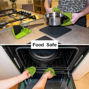 Silicone Utensil Rest with Drip Pad and Silicone Double Finger Grips, Heat-Resistant 410℉, BPA-Free Spoon Rest & Spoon Holder for Stove Top, Spoon, Ladle, Spatula (Green)