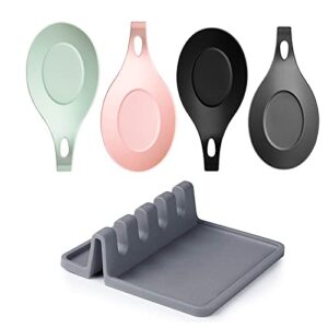 Kitchen Silicone Spoon Rest Set, Small Utensil Holder&4 Large Pack Silicone Spoon Holder for Stove Top, Cooking Ladle Holder