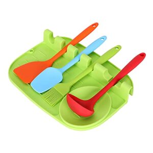 annced silicone utensil spoon rest 2 in 1 larger size for stove top with drip pad include 5 slots 1 spoon holder,hang hole design,kitchen utensil holder for countertop,spoons, ladles,tongs green