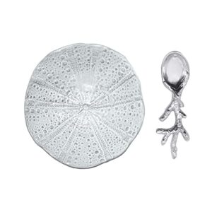 mariposa sea urchin ceramic canape plate with coral spoon, grey