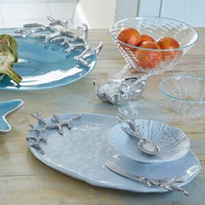 Mariposa Sea Urchin Ceramic Canape Plate with Coral Spoon, Grey