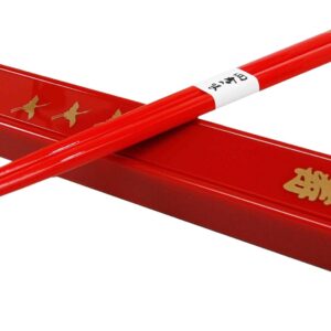 Classy Crane Bird Design Lacquered Chopstick Set With Travel Storage Case