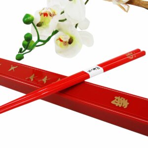 Classy Crane Bird Design Lacquered Chopstick Set With Travel Storage Case