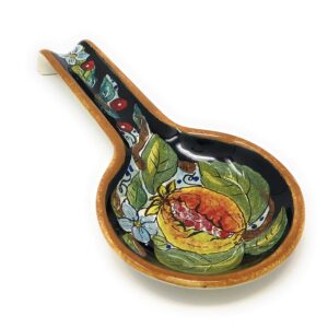 ceramiche d'arte parrini - italian ceramic spoon rest holder decorated pomegranates pottery art hand painted made in italy tuscan