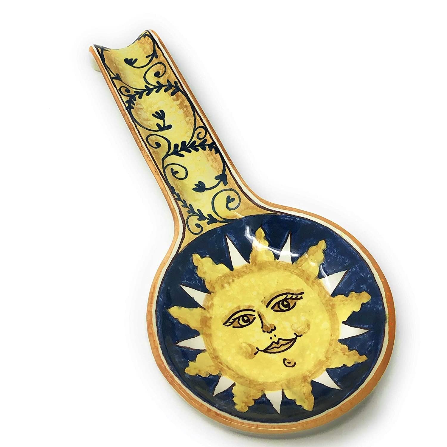 CERAMICHE D'ARTE PARRINI - Italian Ceramic Art Spoon Rest Pottery Holder Hand Painted Decorated Sun Made in ITALY Tuscan