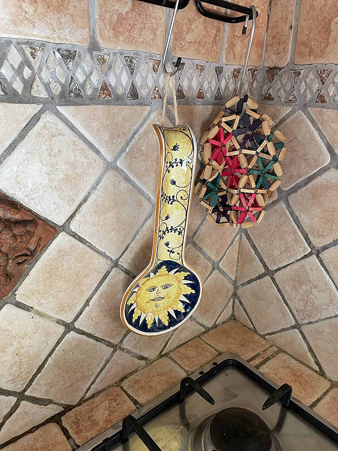 CERAMICHE D'ARTE PARRINI - Italian Ceramic Art Spoon Rest Pottery Holder Hand Painted Decorated Sun Made in ITALY Tuscan