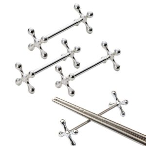 mulhue 4 pcs stainless steel chopsticks rest spoons stand forks knifes holder rack stand metal craft table decoration (silver)