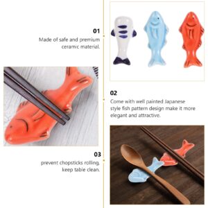 6 Pcs Fish Chopstick Rest Ceramic Japanese Chopsticks Holder Rack Dinner Spoon Fork Knife Holder Dinnerware Stand Decoration (Random Style)