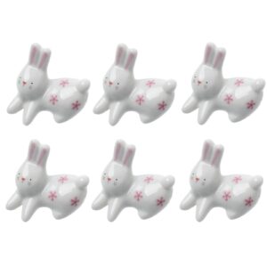 tmxaok 6 pieces ceramic chopsticks rest rabbit shape chopsticks rack stand creative animal spoon fork knife holder adorable tableware for home party baby shower easter table decoration